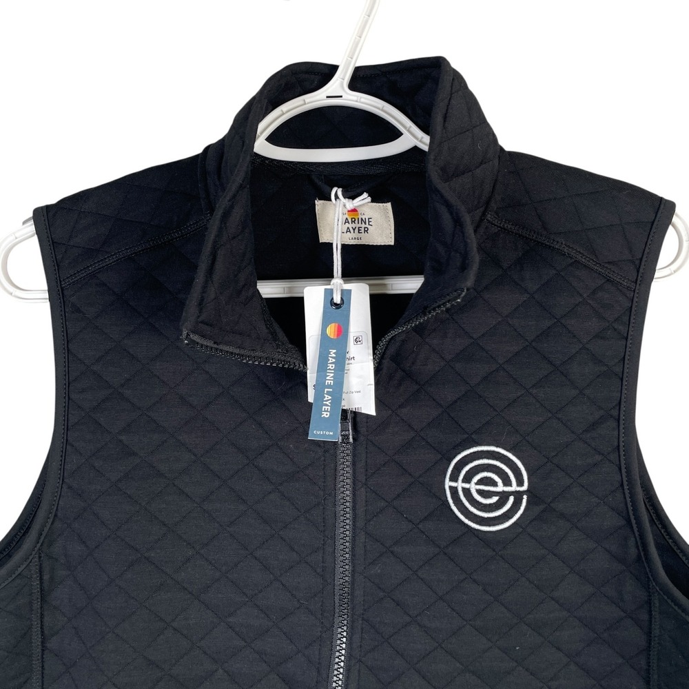 New Marine Layer Womens Corbet Quilted Vest Large Black Full Zip Branded Stretch